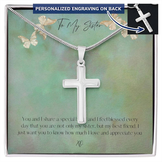 My sister is a Blessing to me -Personalized  Cross Necklace