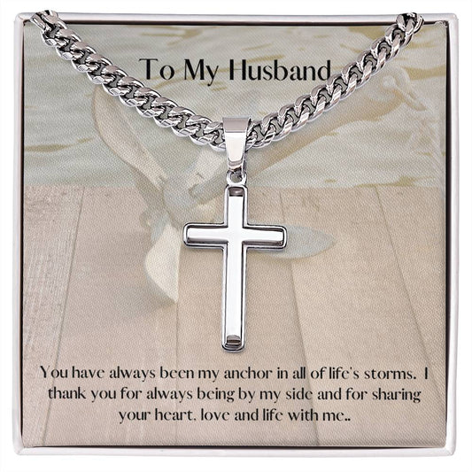 To my Husband - You are my Anchor - Engraveable Cross Necklace