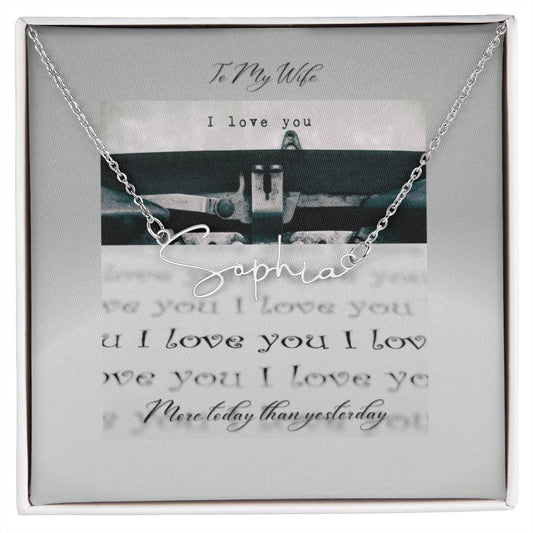 Handwriting signature name necklace with cursive writing -