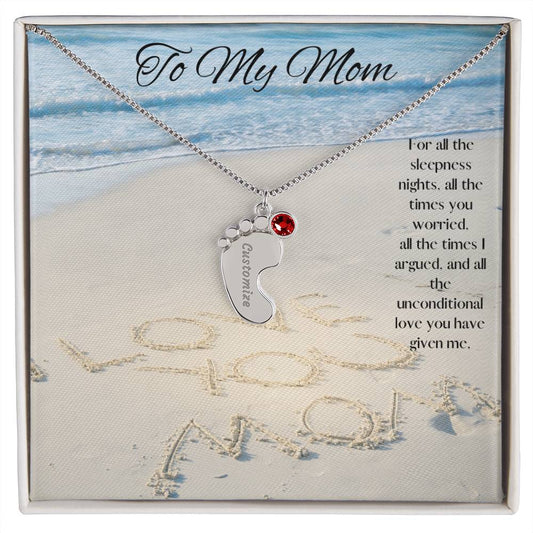 Mom's charm necklace - Baby Feet with Birthstones and Personalization