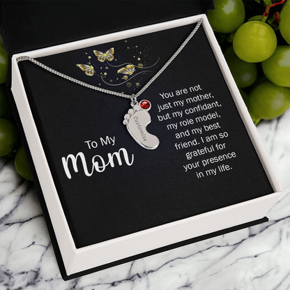 Baby Foot Birthstone Charm Necklace