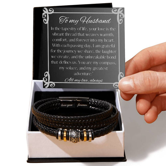 Vegan Leather Men's Bracelet - with "I'll love you forever"
